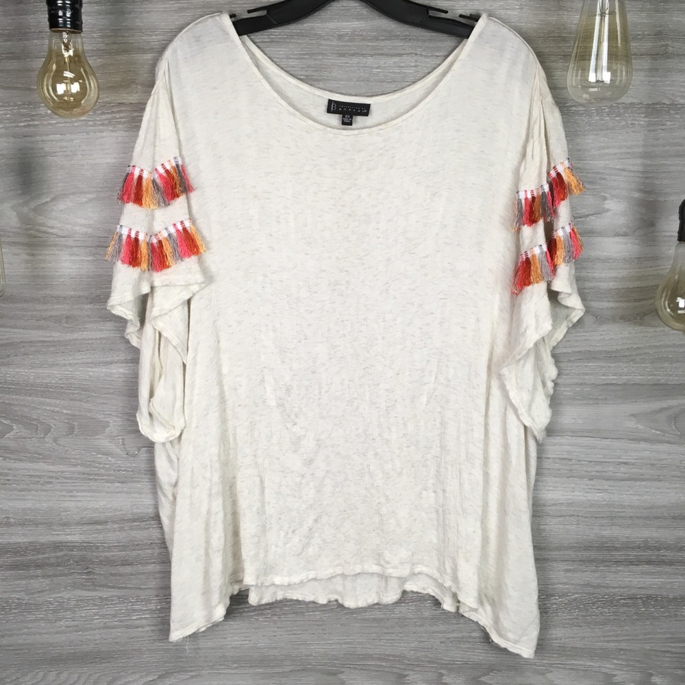 Bobeau Loose Fitting Top W/ Sleeve Tassels S 2X